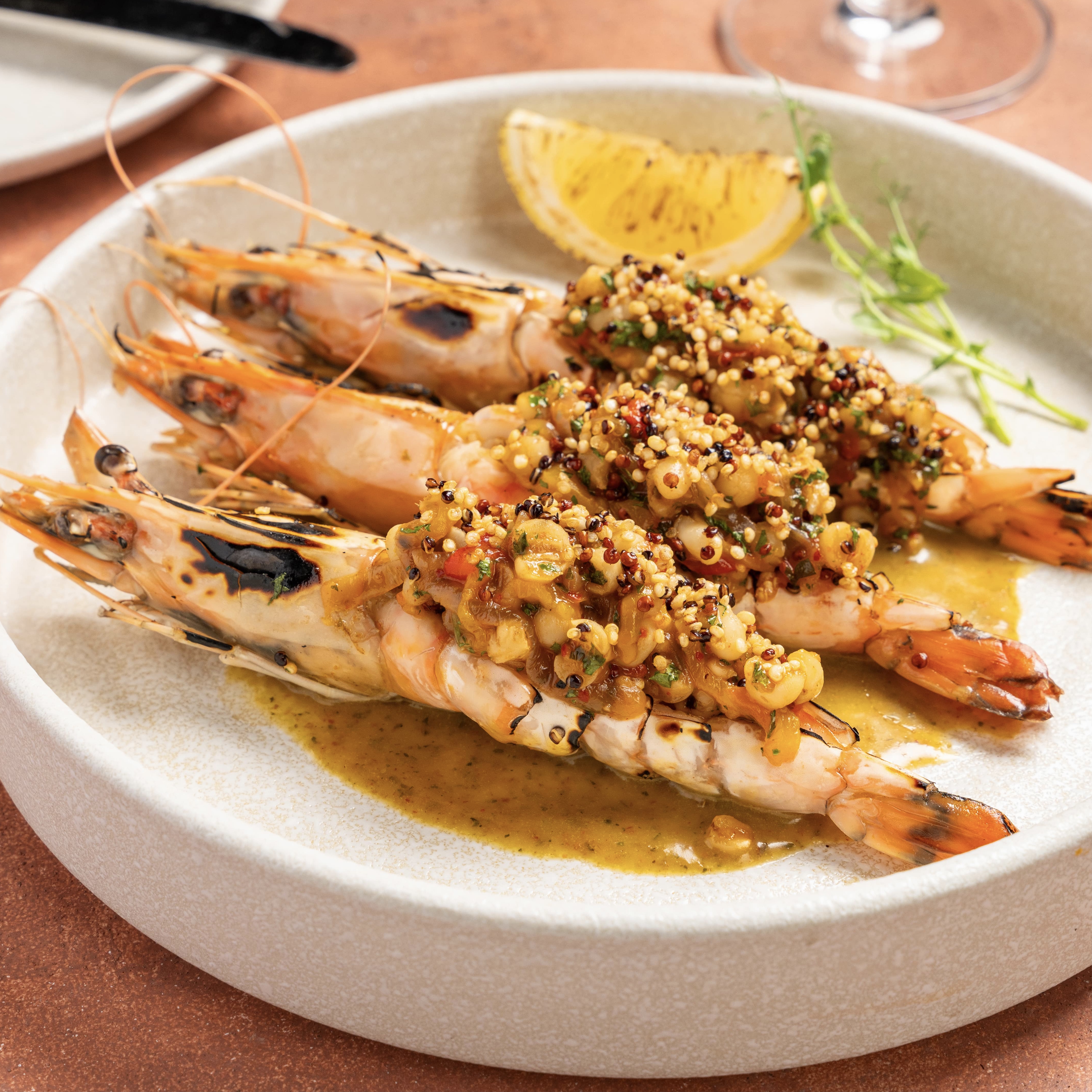 Grilled Tiger Prawns,  Herb Garlic Butter