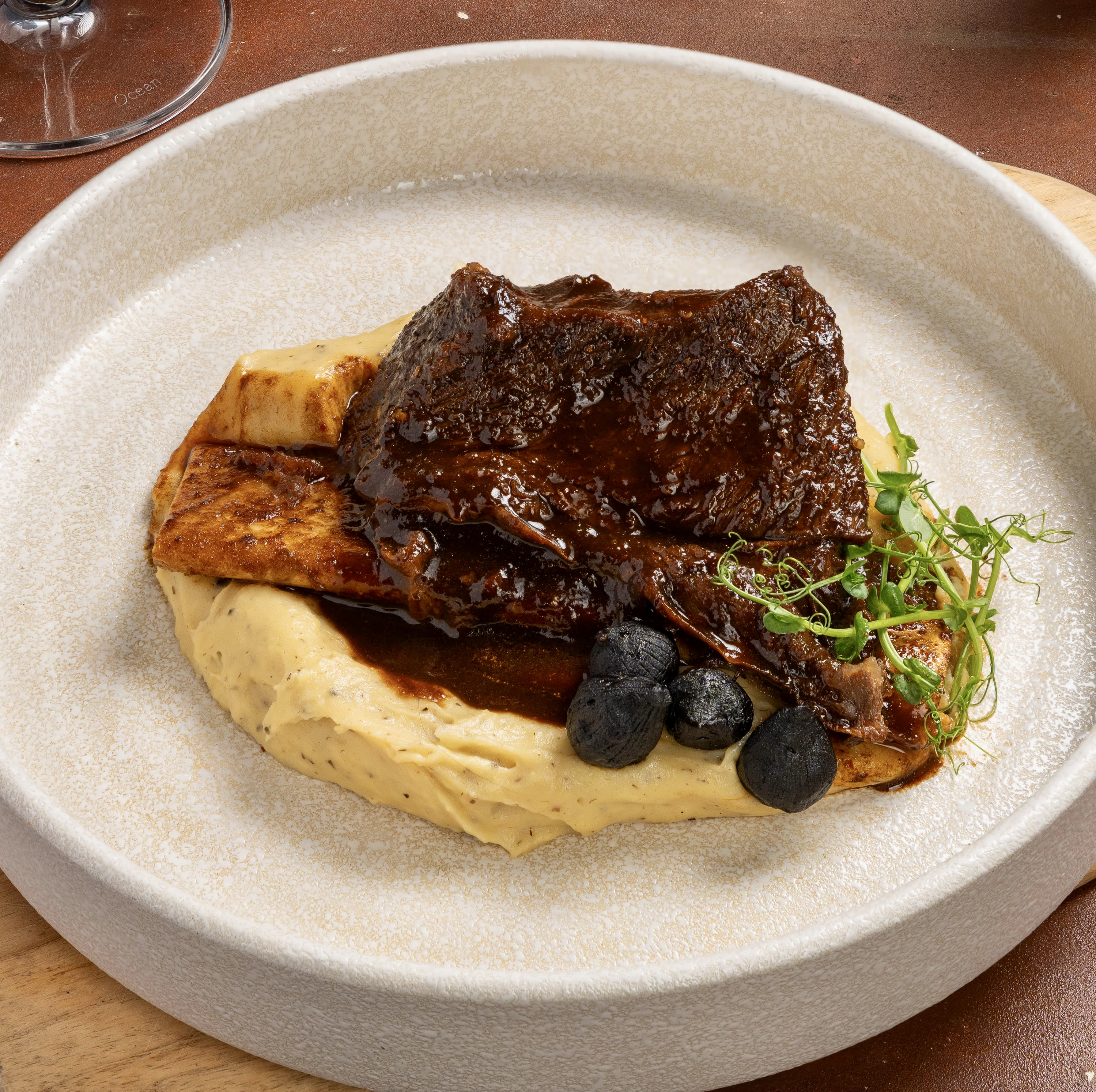 Slow-Cooked Beef Ribs, Black Garlic Sauce